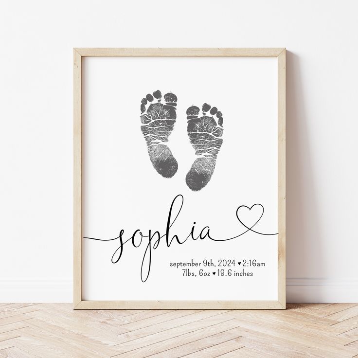 Baby Name Art | Baby Footprint Keepsake | Ollie + Hank Newborn Creative Ideas, Newborn Arts And Crafts, Newborn Handprint Ideas, Baby Prints Ideas, Baby Footprint Art Ideas, Baby Hand And Foot Prints Crafts, Newborn Keepsake Ideas, Baby Foot Print Art, Newborn Footprint Art