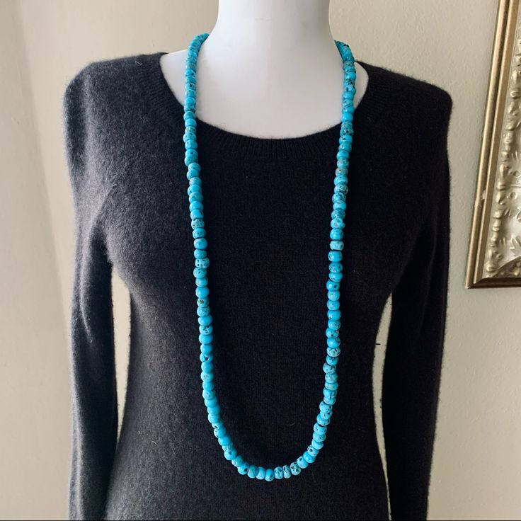 This Item Is Nwt. Beautiful Natural Blue Stone Beaded Necklace. 42” Elegant Large Beads Turquoise Necklace, Elegant Turquoise Necklace With Large Blue Beads, Elegant Blue Turquoise Necklace With Large Beads, Blue Single Strand Long Beaded Necklace, Blue Long Single Strand Beaded Necklace, Blue Adjustable Lariat Long Necklace, Hand-strung Blue Turquoise Necklace, Blue Single Strand Turquoise Necklace, Blue Single Strand Long Turquoise Necklace