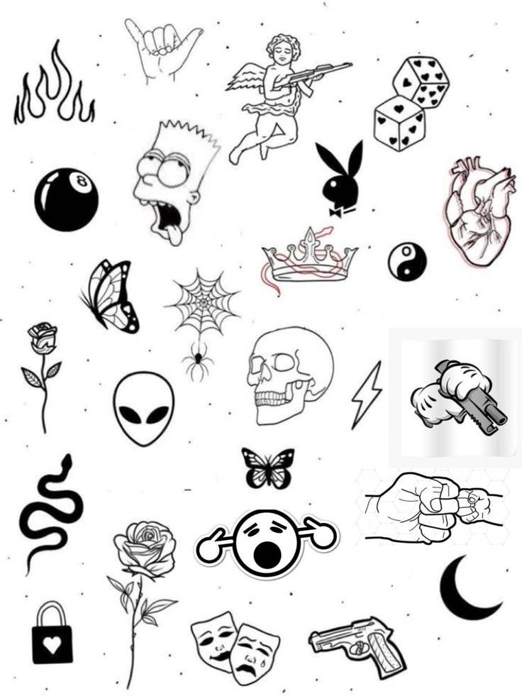 various tattoo designs on a white background