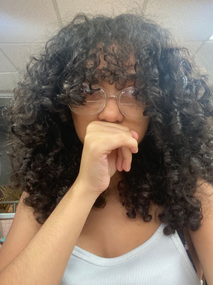 #curlyhaircare #curly #viral curly girl #curlyhaircare Curly Bangs 4c Hair, Mixed Curly Hair With Bangs, 3b Curly Hair Shoulder Length, Curly Cuts With Layers And Bangs, Coily Hair With Bangs, Coily Bangs, 3c Shag Haircut, Whispy Curly Bangs, Curly Wolf Cut Black Women