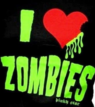 i love zombies t - shirt with neon green lettering on the chest and red heart