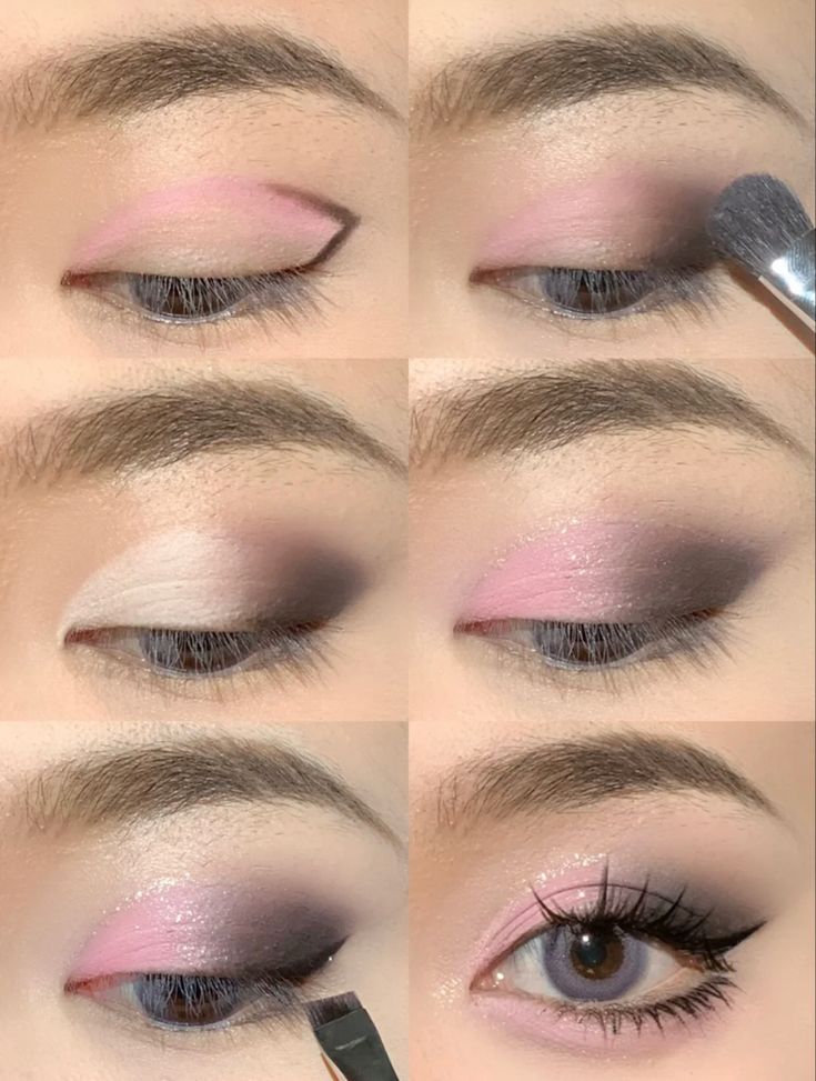 My Melody Makeup Look, Colourful Eyeshadow Looks, Black And Pink Makeup, Eyeshadow Tutorial Step By Step, Application Ideas, Eyeshadow Application, Eyeshadow Step By Step, Membentuk Alis, Maquillage On Fleek