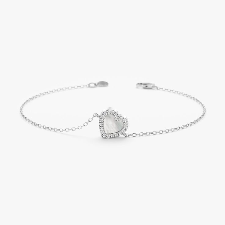 white gold handmade gifts for her Elegant Delicate Chain Bracelet For Valentine's Day, Luxury Sterling Silver Heart Bracelet For Gift, Luxury Sterling Silver Heart Bracelet For Anniversary, Dainty Delicate Chain Bracelets For Valentine's Day, Dainty Delicate Chain Bracelet For Valentine's Day, Luxury Sterling Silver Bracelets For Valentine's Day, Elegant Heart Bracelet For Valentine's Day With Delicate Chain, Tarnish Resistant White Gold Diamond Bracelet In Sterling Silver, Luxury White Gold Heart Bracelet