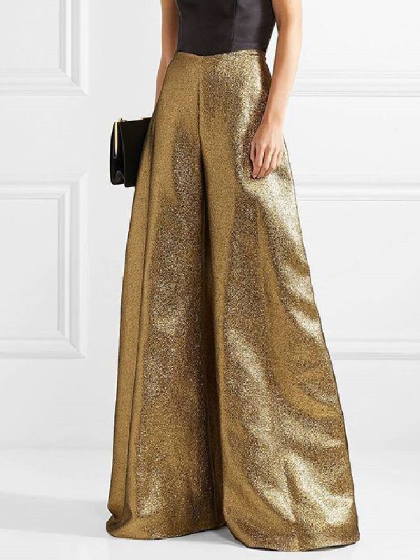 High Waisted Loose Solid Color Pants Trousers GOLD-S Gold Pants, Color Pants, Solid Color Pants, Zipper Pants, Leisure Fashion, Loose Trousers, Stylish Party, Daily Dress, Fashion Seasons