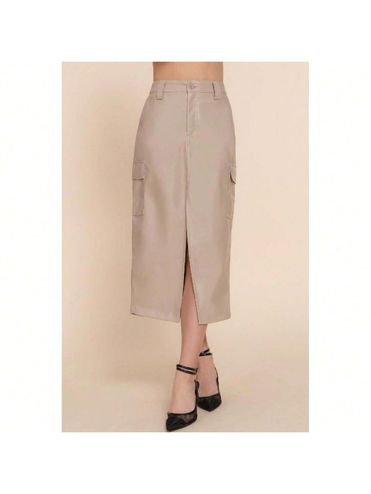 Elevate your wardrobe with our Faux Leather Midi Cargo Skirt in Dark Beige. This fashionable skirt blends the edgy appeal of faux leather with the practicality of cargo styling, creating a versatile piece that makes a statement in any setting.

Key Features:
- Fabric: 100% Polyurethane, providing a sleek faux leather finish that is durable and easy to care for.
- Fit: Regular fit with a midi length for a sophisticated and flattering look.
- Color Options: Dark Beige.
- Sizes: Available in S, M, Chic Spring Midi Cargo Skirt, Spring Chic Midi Cargo Skirt, Fall Utility Skirt With Side Pockets, Utility Skirt With Side Pockets For Fall, Chic Midi Cargo Skirt For Spring, Chic Mini Skirt With Cargo Pockets, Chic Fitted Cargo Skirt For Fall, Fall Cargo Skirt For Work With Multiple Pockets, Chic Midi Cargo Skirt With Pockets