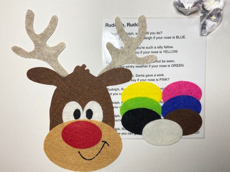 the reindeer is made out of felt and has two different colors on it's nose