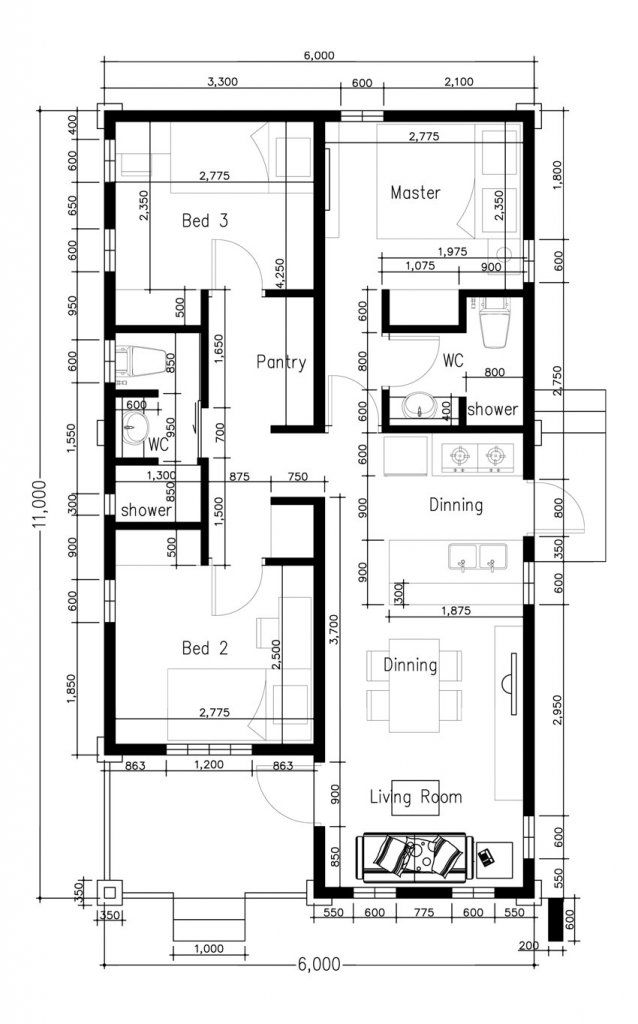 the floor plan for a two bedroom apartment with an attached kitchen and living room area