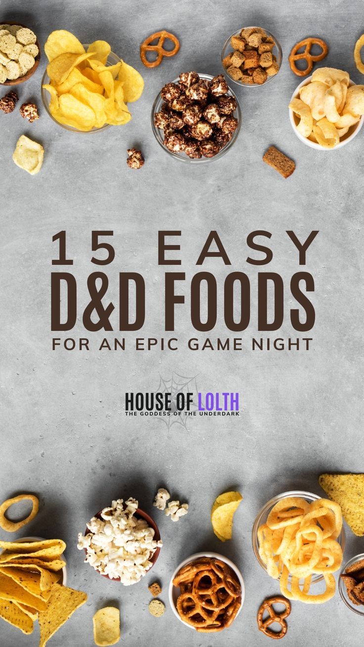 D&D Food Gamer Snacks Parties Food, Dnd Snacks Easy, Finger Foods For Card Night, Dnd Party Ideas Food, Family Night Snacks, Game Night Potluck Ideas, Board Game Night Food Ideas, Game Night Party Snacks, Snacks For Dnd