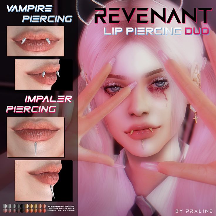 an advertisement for the vampire makeup line, featuring pink hair and white eyebrows with long eyelashes