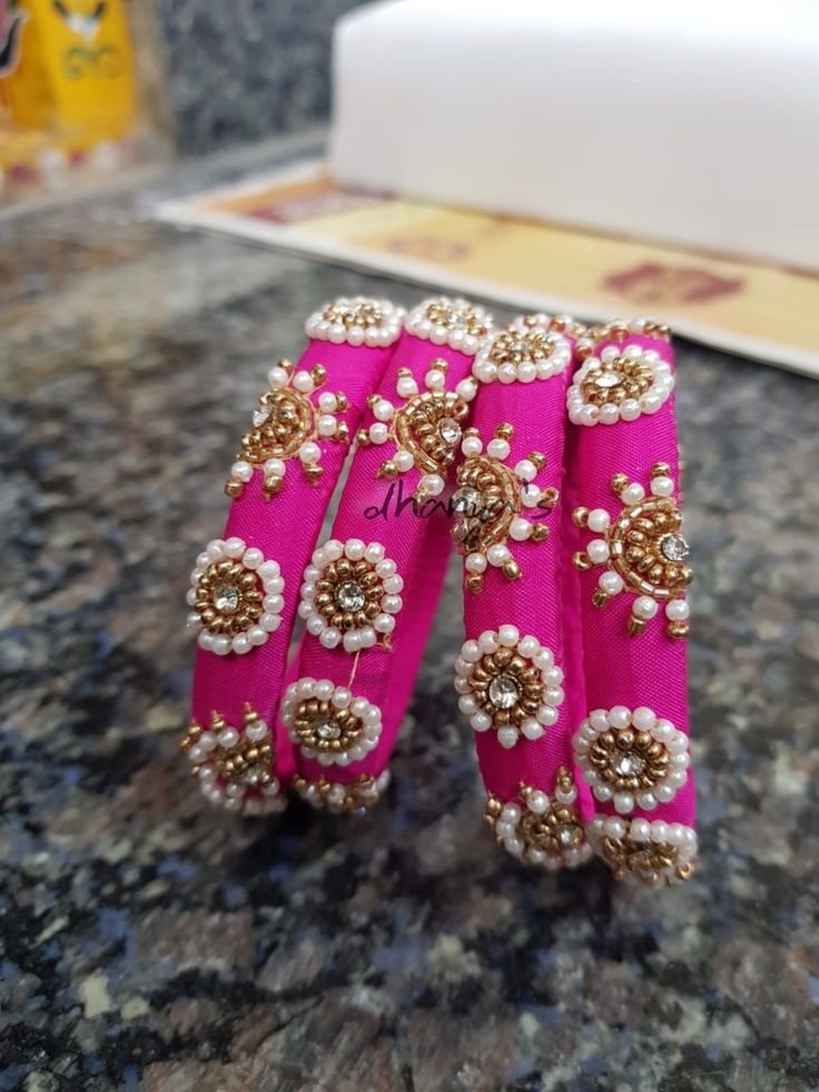 Maggam Bangles Designs, Maggam Work Bangles Designs, Aari Work Bangles, Rawsilk Bangles, Cloth Bangles, Embroidery Bangles, Mirror Bangles, Maggam Work Bangles, Tread Bangles