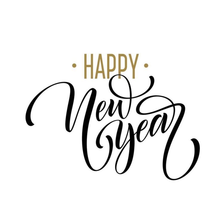 the words happy new year written in gold and black ink on a white background with an inscription