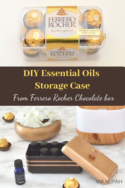 diy essential oils storage case from ferrets rocher chocolate box with text overlay