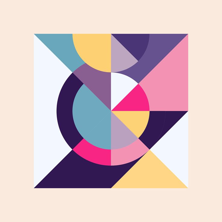 an abstract geometric design in pink, blue and yellow with the letter c on it