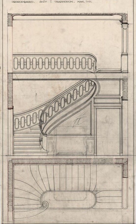 an architectural drawing of a spiral staircase