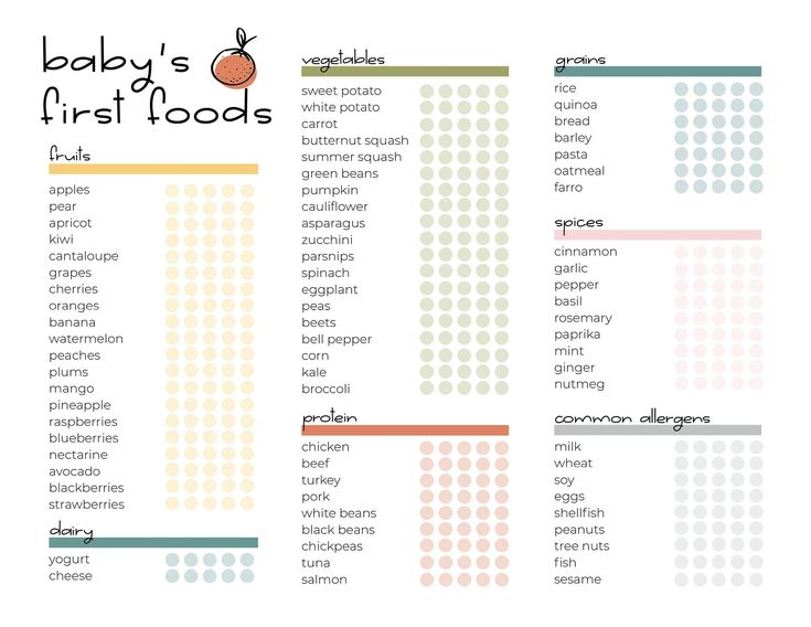 the baby's first foods list is shown in this graphic style, with an orange and