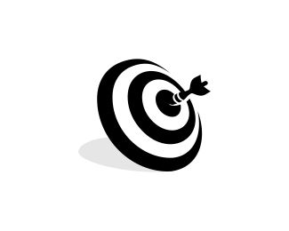 an arrow hitting the center of a target with its end pointing upward, on a white background