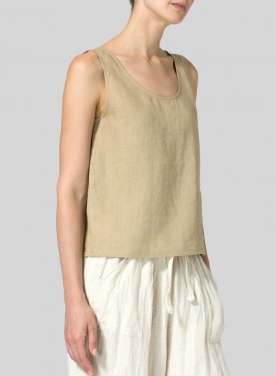 Linen Pocket Tank Top Chic Tank Vest For Layering, Casual Plain Tops For Layering, Tank Top For Layering In Fall, Casual Beige Tank Top For Everyday, Versatile Beige Tank Top For Everyday, Basic Spring Vest With Scoop Neck, Fall Layering Tank Top, Basic Scoop Neck Vest For Spring, Beige Crew Neck Vest For Spring