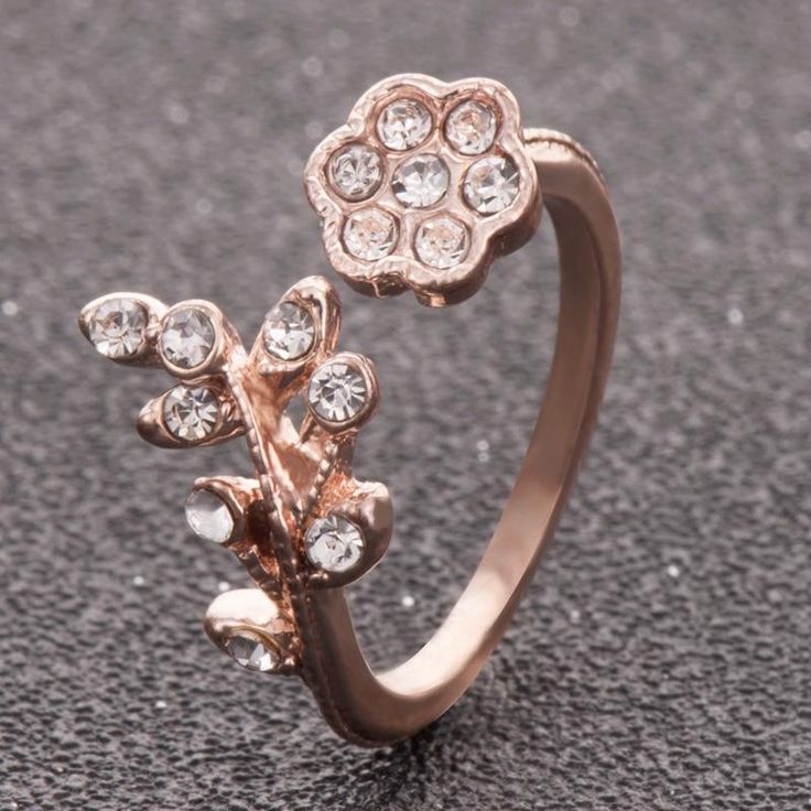 Lovely Flower Rhinestone Ring – Cutie Gifts Store Gold Crystal Flower Ring For Anniversary, Adjustable Flower-shaped Promise Ring, Elegant Adjustable Flower Ring With Cubic Zirconia, Adjustable Elegant Flower Ring With Cubic Zirconia, Rose Gold Cubic Zirconia Flower Promise Ring, Rose Gold Flower-shaped Cubic Zirconia Rings, Rose Gold Flower-shaped Rings With Cubic Zirconia, Adjustable Crystal Flower Ring, Rose Gold Flower Shaped Rings For Gift