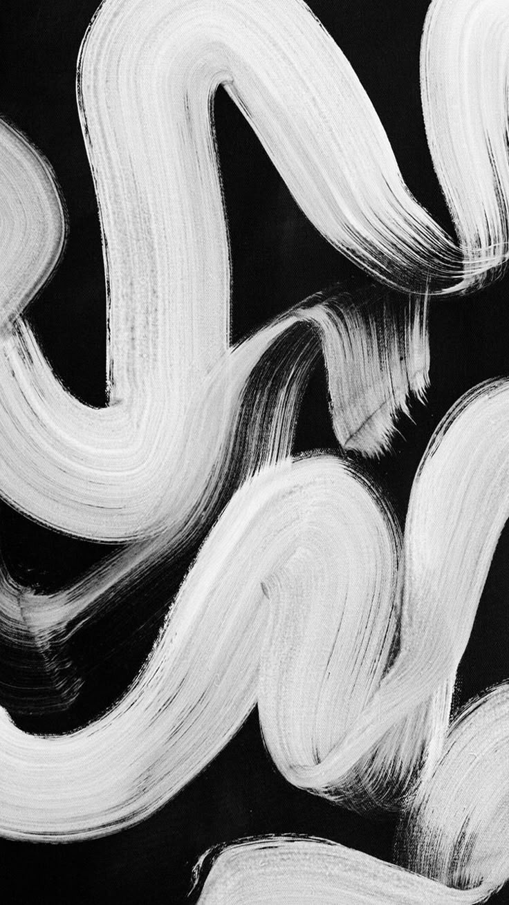 black and white abstract painting with wavy lines