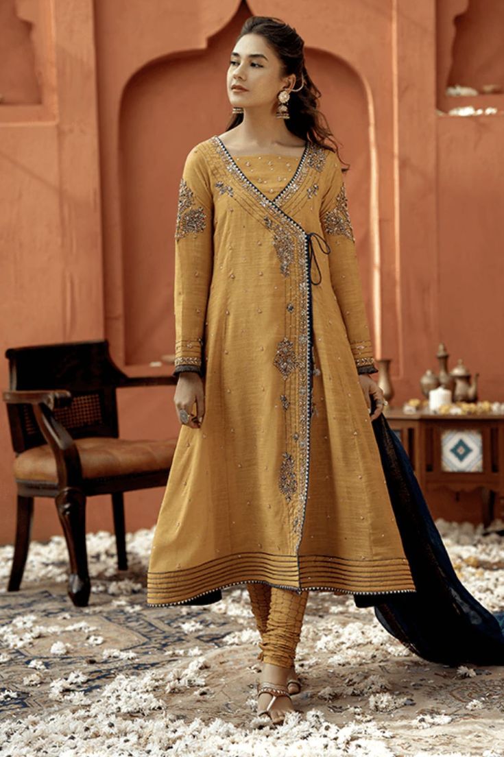 New Festive Collection, Angrakha Frock Casual, Angrakha Style Frock Pakistani, Frock With Churidar Pajama, Angrakha Style Kurti Pakistani, Angrakha Frock Design, Angrakha Pakistani, Angarkha Kurti Pattern, Angrakha Style Shirt