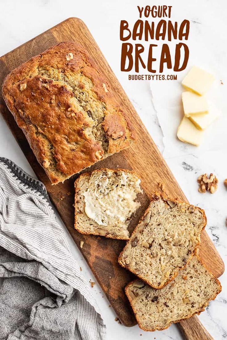 a loaf of banana bread on a cutting board