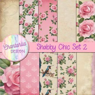 shabby chic digital paper set 2 with pink roses and hummings on them