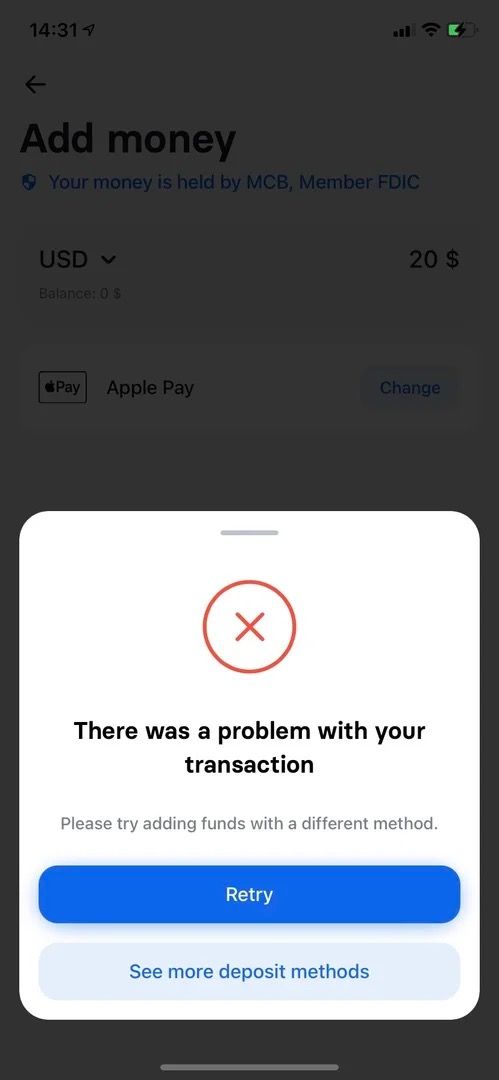 an iphone screen with the message'there was a problem with your transaction '