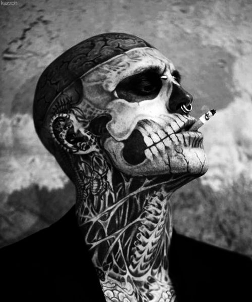 Rick Rick Genest, Skull Face Paint, Zombie Boy, Saved Tattoo, Skeleton Tattoos, Skeleton Hand Tattoo, Tattoo Photography, Boy Tattoos, Skull Face