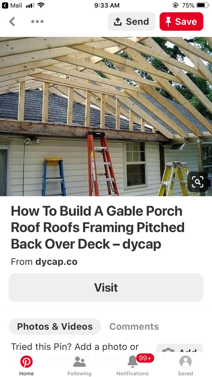 an image of a house being built with the words how to build a gable porch roof roofs framing pitched back over deck - dycap