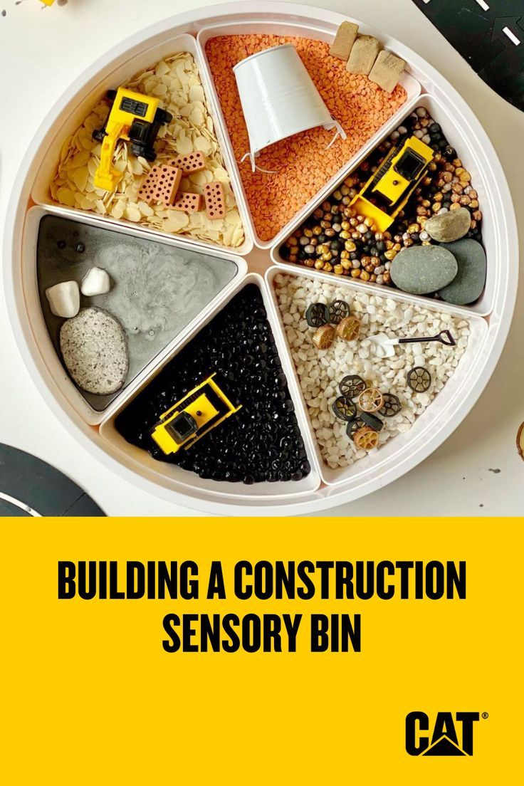 Construction Sensory Bin for kids Construction Sensory Bin Preschool, Sensory Construction Activities, Construction Sensory Play, Construction Vehicles Sensory Bin, Tool Sensory Bin, Digger Sensory Tray, Construction Site Sensory Bin, Construction Sensory Bin, Sensory Bin Play