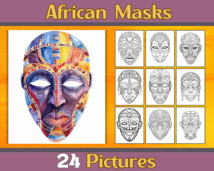 an african mask is shown with the words 24 pictures in front of it and on top of