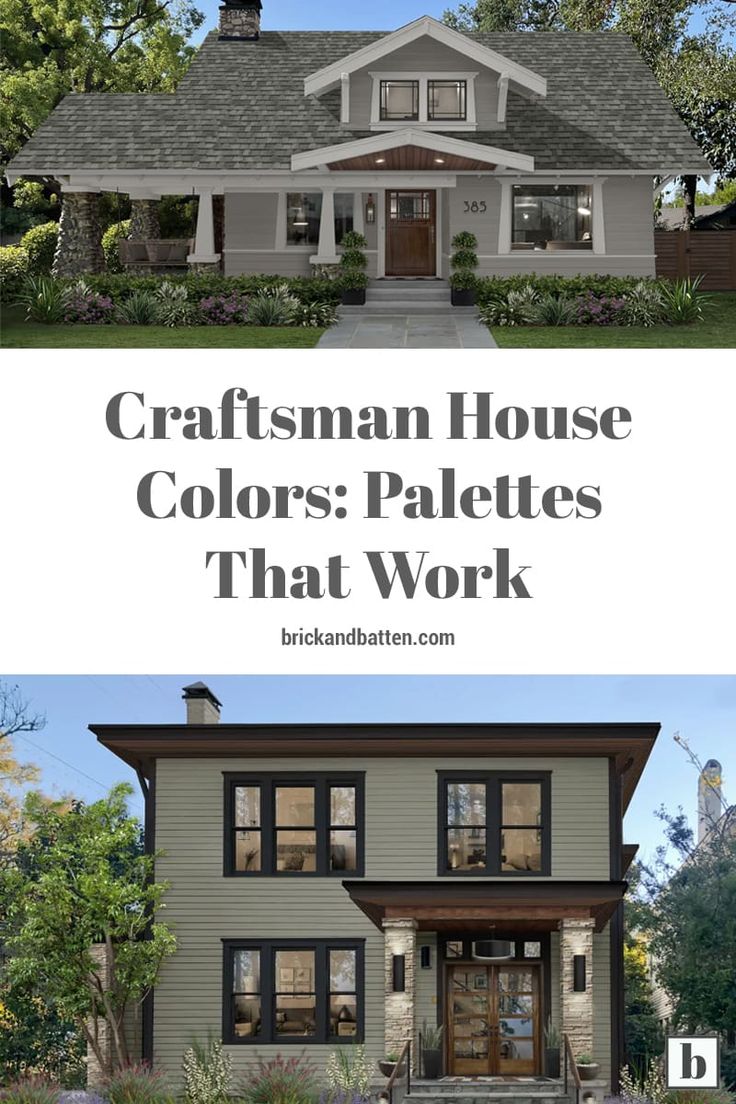 two different houses with the words craftsman house colors palettes that work in front of them