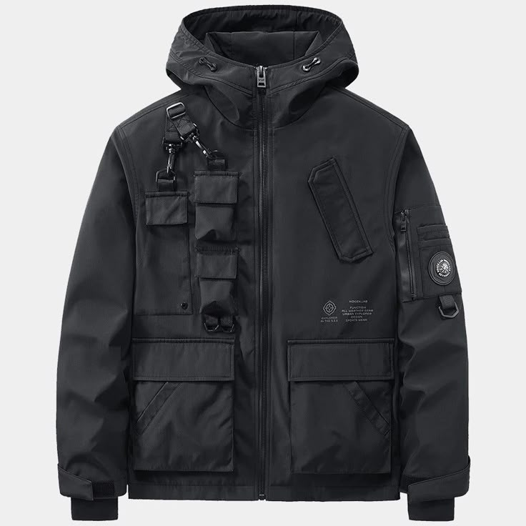 Techwear Coat Techwear Jackets Men, Techwear Coat, Mens Techwear, Techwear Jacket, Hiphop Streetwear, Oversized Pockets, Streetwear Male, Coats Black, Tech Fashion