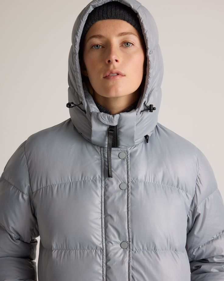 The perfect jacket for your cold-weather adventures is here: our Responsible Down Puffer Jacket. You'll be warm all winter long thanks to the water-repellent and wind-resistant fabric. Bonus: Our down products are sourced responsibly to ensure best practices in animal welfare. Meet your new winter wardrobe essential and enjoy it for years to come.  | Quince | Women's Responsible Down Puffer Jacket in Feather Grey, Size XS, Recycled Polyester Urban Winter Puffer Jacket For Outdoors, Urban Puffer Jacket For Outdoor Winter, Sporty Down Puffer Jacket For Winter, Winter Down Outerwear For Outdoor, Urban Winter Puffer Jacket For Outdoor Activities, Winter Outdoor Down Outerwear, Nylon Outerwear For Winter, Urban Puffer Jacket For Winter Outdoor Activities, Functional Puffer Outerwear In Solid Color