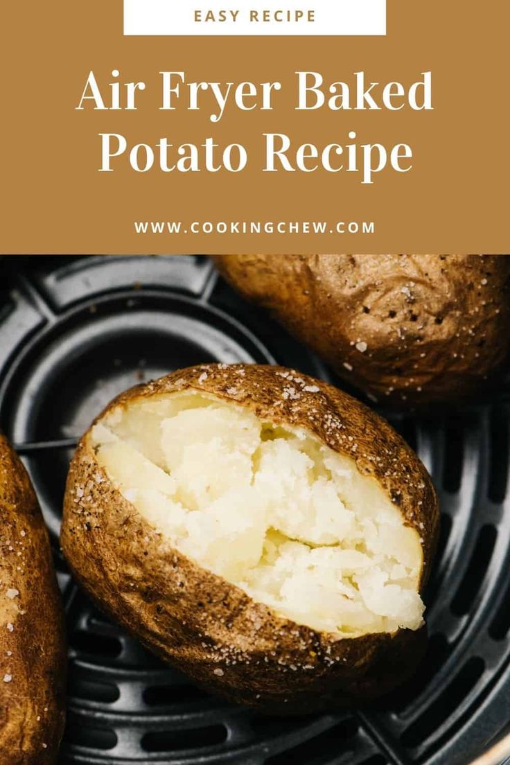 air fryer baked potato recipe with text overlay