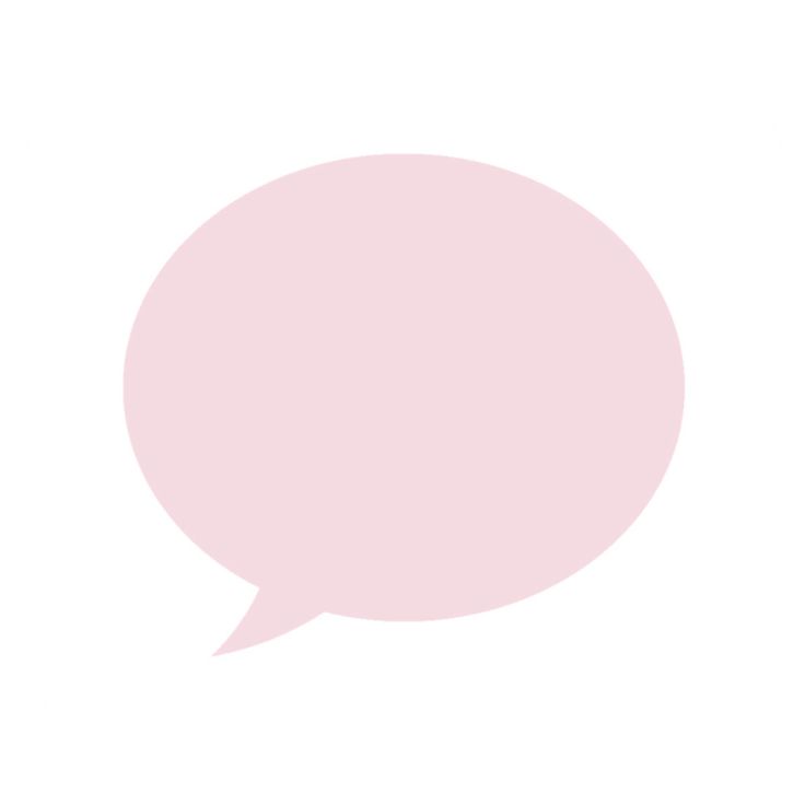 a pink speech bubble on a white background