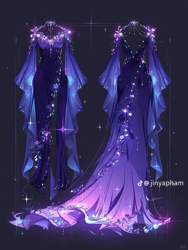 the dress is made up of purple fabric and has stars on it, as well as blue