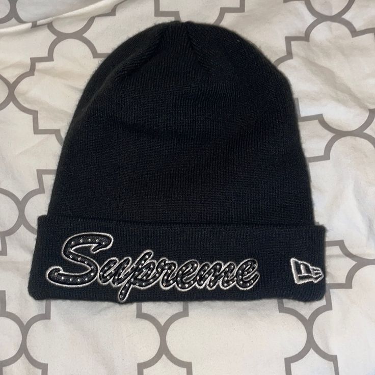 Brand New Never Worn! Tag Not Included Black Fall Hats One Size, Black Hats For Fall, Curved Brim Hat For Winter Streetwear, Black Beanie With Short Brim For Winter, Black One Size Streetwear Hats, Casual Black Beanie With Short Brim, Trendy Black One Size Beanie, Crtz Corteiz Beanie, Supreme Headband