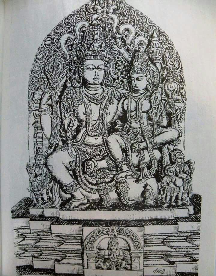 a drawing of a buddha sitting on top of a stone structure