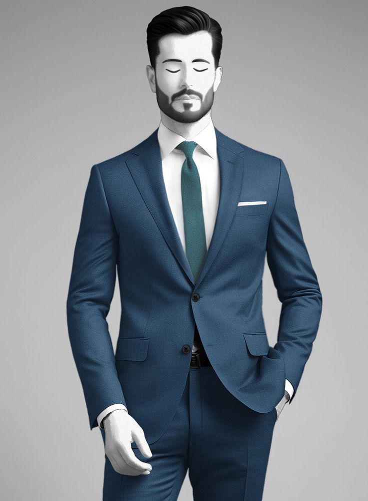 Bring some classic dignity, sophisticated style and warm touch to your work week wardrobe with our Napolean Casa Blue Wool suit. Crafted from wool blend, a long been piece with remarkable comfort and feel which complements the incredible versatility offered by its blue hue. Wear it with a matching waistcoat, a crisp white shirt, dotted light blue tie and brown dress shoes.  Look Includes   Napolean Casa Blue Wool Fabric  Two Button Jacket Style  Notch Lapel  Horn Royal Black Buttons  Single Vent  Three Cuff Buttons  Two Welted Back Pockets on Trousers    Click 'Customize Now' to modify the look if needed.   Lining: Viscose, Dry Clean, Pants can be lightly washed. Blue Semi-formal Suits With Flat Front, Blue Semi-formal Flat Front Suits, Tailored Blue Suits For Office Wear, Blue Notch Lapel Suits For Office, Blue Business Suit With Flat Front, Blue Single-breasted Business Suits, Blue Business Suit With Notch Lapel, Blue Business Casual Suit With Notch Lapel, Blue Suits With Hidden Button Closure For Office