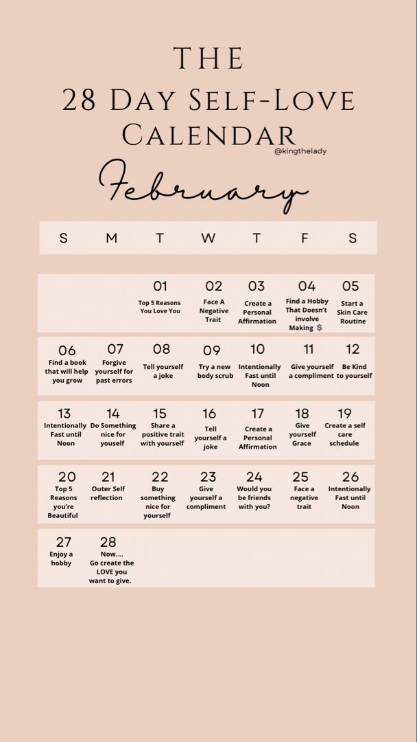 the 28 day self love calendar is shown