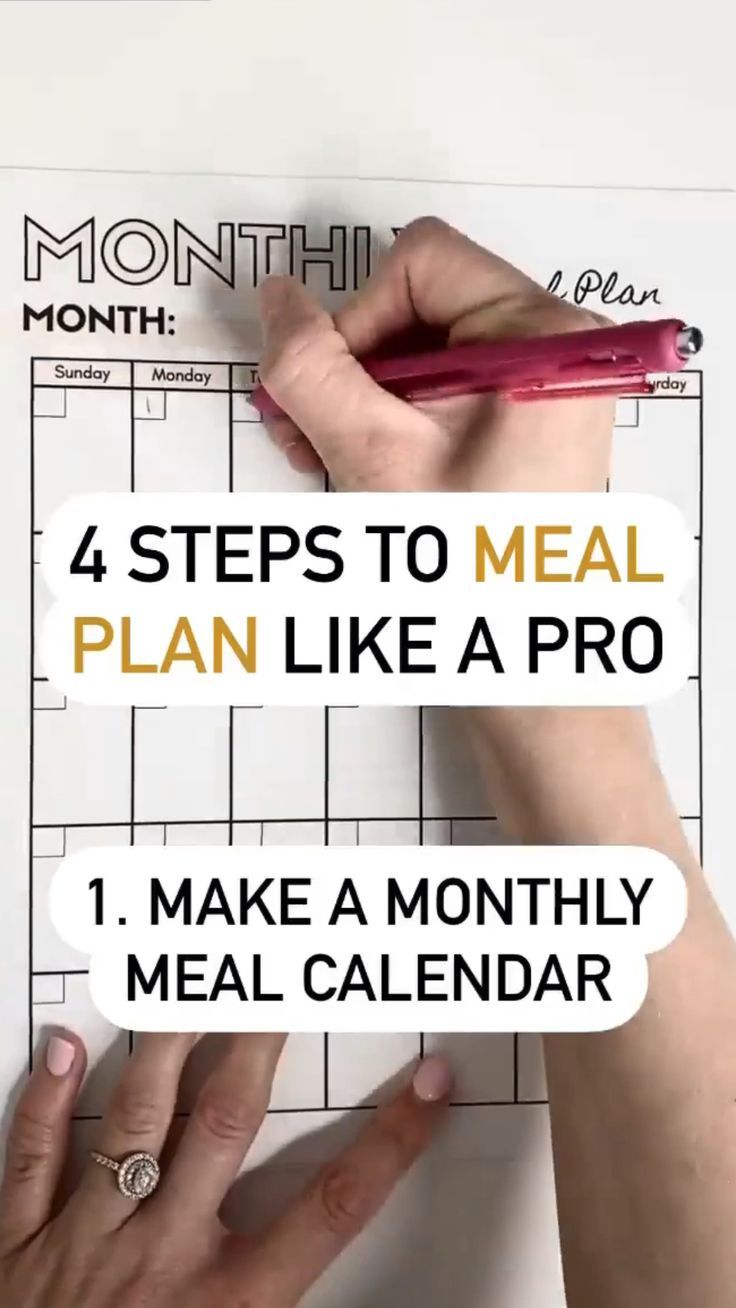 a person writing on a calendar with the words 4 steps to meal plan like a pro