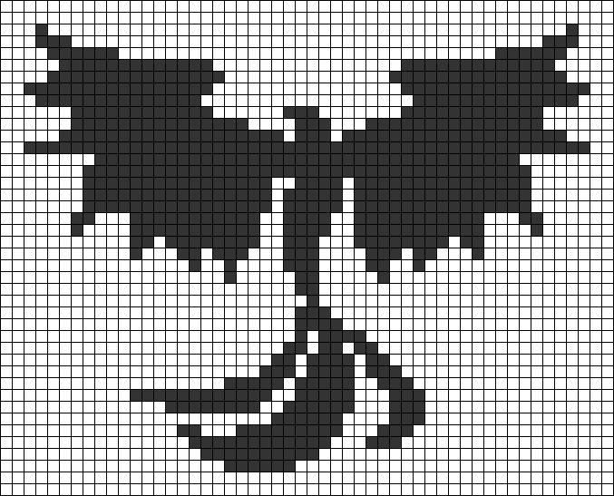 a black and white cross stitched pattern with two birds on each side of the image