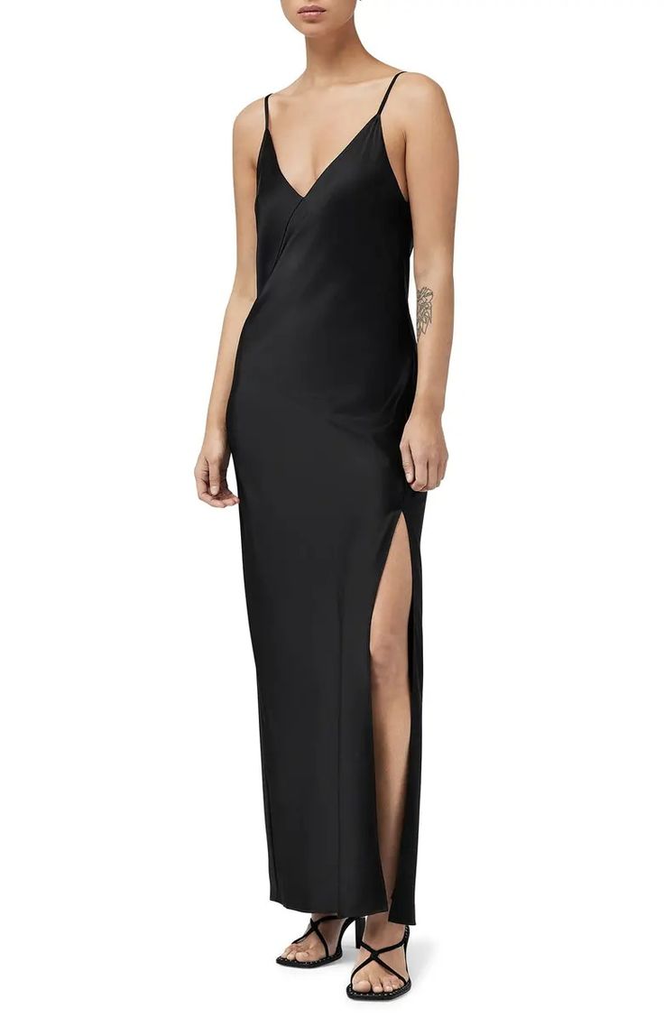 rag & bone Larissa Midi Satin Slipdress | Nordstrom Chic Slip Dress With Spaghetti Straps For Dinner, Chic Spaghetti Strap Slip Dress For Dinner, V-neck Slip Dress With Delicate Straps, Elegant V-neck Slip Dress For Formal Occasions, Elegant V-neck Slip Dress With Fitted Bodice, Elegant Evening Slip Dress With Straps, Chic V-neck Slip Dress For Formal Occasions, Formal Satin Dress With Delicate Straps, Elegant Satin Dresses With Straps