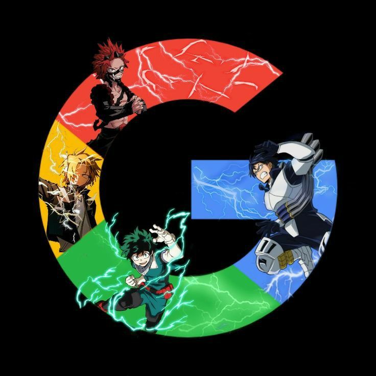 the letter c is made up of anime characters in different colors and sizes, with lightning behind them