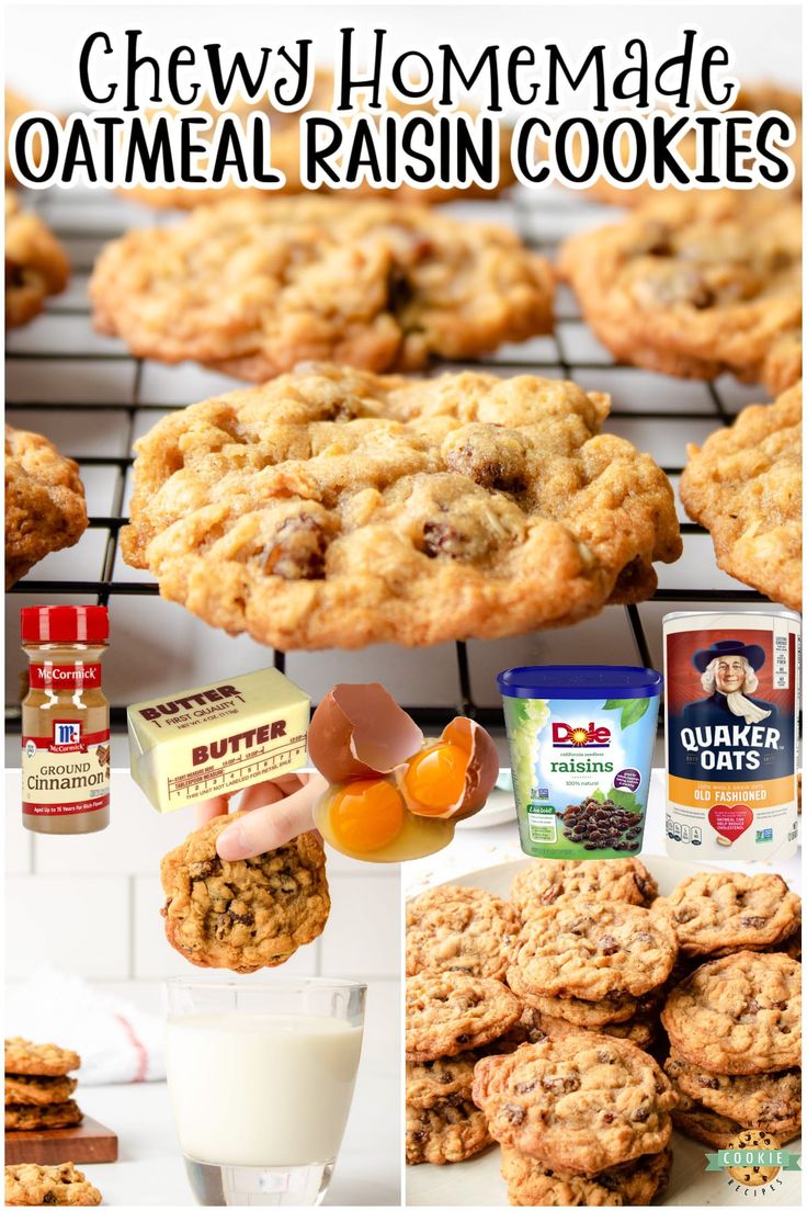 chewy homemade oatmeal raisin cookies collage