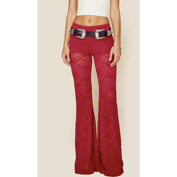 Nightcap Spanish Fan Lace Pant ($275) ❤ liked on Polyvore featuring pants, bell, bell bottom, pant, red, crochet lace pants, lace pants, stretch waist pants, crochet pants and sheer lace pants Spanish Fan, Lace Trousers, Pants Crochet, Sheer Pants, Crochet Pants, Waistband Pants, Red Crochet, Elastic Waistband Pants, Lace Pants