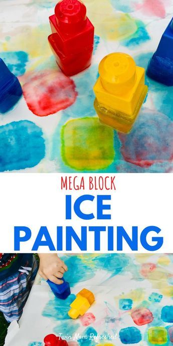 an ice painting project with lego blocks and watercolors