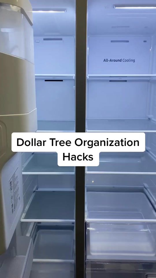 an open refrigerator door with the words dollar tree organization hacks