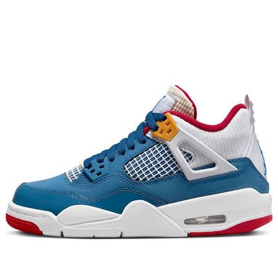 The Air Jordan 4 Retro 'Messy Room' is a stylish sneaker that features a mixed material construction with a blue and white base, red lining, and golden eyelets on the wings. It also includes a blue Jumpman logo, a colorful 'Air Jordan' tag on the inside of the tongue, and mismatched insoles. The white mesh and rubber sole are slightly tinted with red and come with extra laces for a perfect finish. This sneaker is perfect for any activity and is inspired by the classic Air Jordan series. (AJ4/SNKR/Mid Top/Basketball) Low-top Jordan Shoes With Rubber Waffle Outsoles For Sports, Red High-top Sneakers With Rubber Waffle Outsoles For Sports, Air Jordan 4 Synthetic Lace-up For Sports, Casual Air Jordan 4 Breathable Mid-top Sneakers, Casual Air Jordan 4 Low-top Breathable, Casual Air Jordan 4 Mid-top Breathable, Casual Air Jordan 4 With Breathable Round Toe, Casual Air Jordan 4 With Breathable Design, Casual Air Jordan 4 Breathable Lace-up